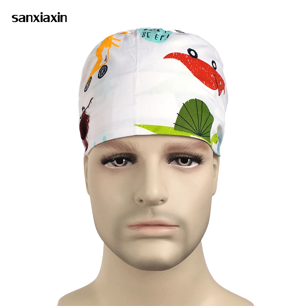 

Cute animal print Tieback Scrub Hats Surgical Caps Sewing Pattern 100% Cotton Elasticized Section Work Hat Nurse Cap Adjustable
