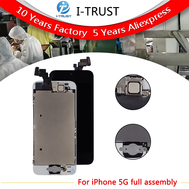 

10PCS/LOT Complete LCD Display Touch Screen Digitizer+Home Button+Front Camera+Sensor Flex Cable for iPhone 5 LCD Assembly
