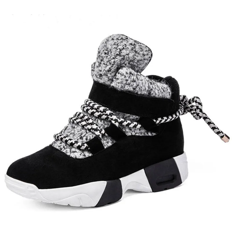 

High Top Women Sneakers Plus Size 34-43 Suede Genuine Leather Ankle Boots Warm Winter Shoes Woman Snow Boots