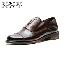 XiuNingYan/Броги из натуральной кожи; дизайнерская женская обувь на плоской подошве в винтажном стиле; коричневые женские туфли-оксфорды ручной работы; коллекция года; сезон осень; большие размеры