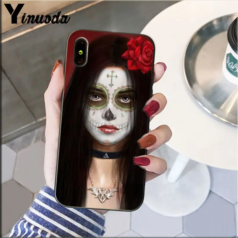 Yinuoda Catrina красивая роза с изображением черепа для девочек арт черный чехол