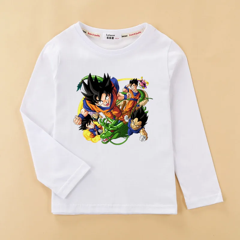 Коллекция года, Новые Топы для мальчиков-подростков с изображением Драконий жемчуг, Детская футболка с изображением Гоку Осенняя длинная детская одежда, футболка повседневные хлопковые футболки для девочек - Цвет: White1
