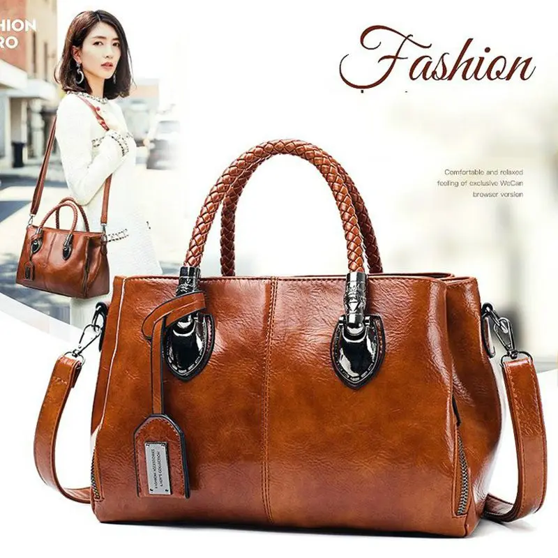 

Luxury Fashion Casual Boston Totes Bags Handbags Women Famous Brands PU Leather Brown Vintage Bag Female Shoulder Bag For Ladies