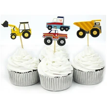TPXCKz 24 шт. торт на день рождения десерт вставленная карта Prod автомобильный трактор Декор кекс Выбор Дети Вечеринка приспособление для украшения Новая игрушка для мальчика