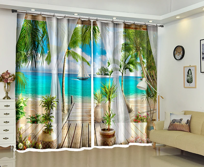 

Blue Sea photo Luxury 3D Curtains For Living room Bedroom Curtains Hotel Office Drapes Cortinas pasa sala Dormitorio Rideaux