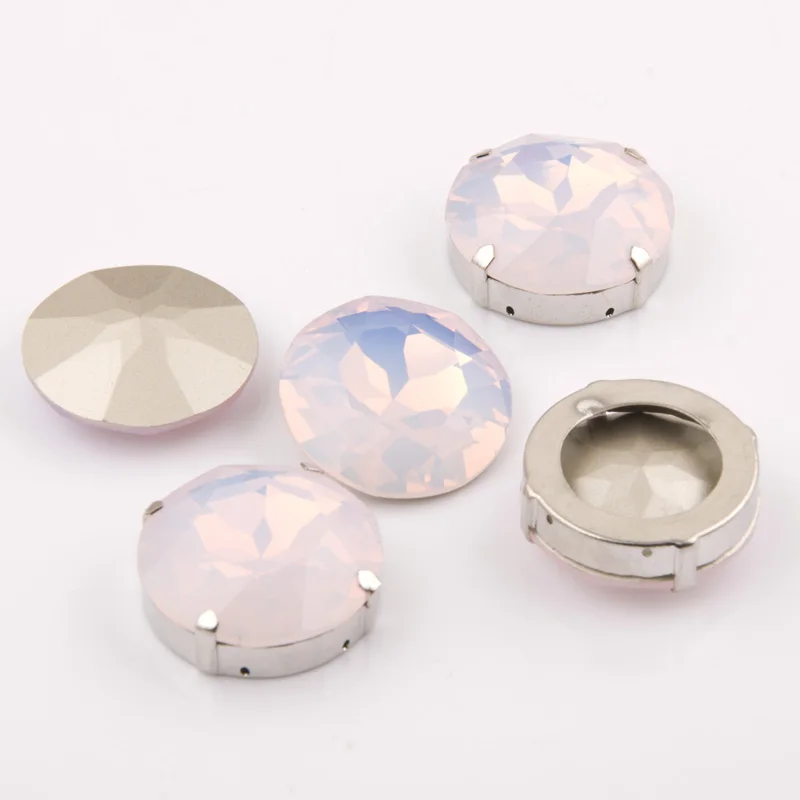 

8PCS 1201 CZ Strass 27mm Rose Water Opal Round Rivoli Fancy Rhinestones Pointback Sew On Crystal DIY Accessories