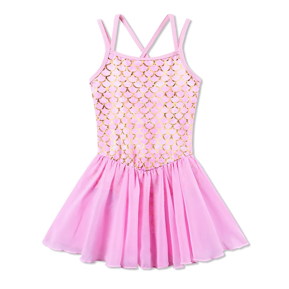 

New Model Special Pink Mermaid Gymnastics Ballet Dress Dance Leotards Girls Kids Ballet Dance Wear With Chiffon Skirts Custome