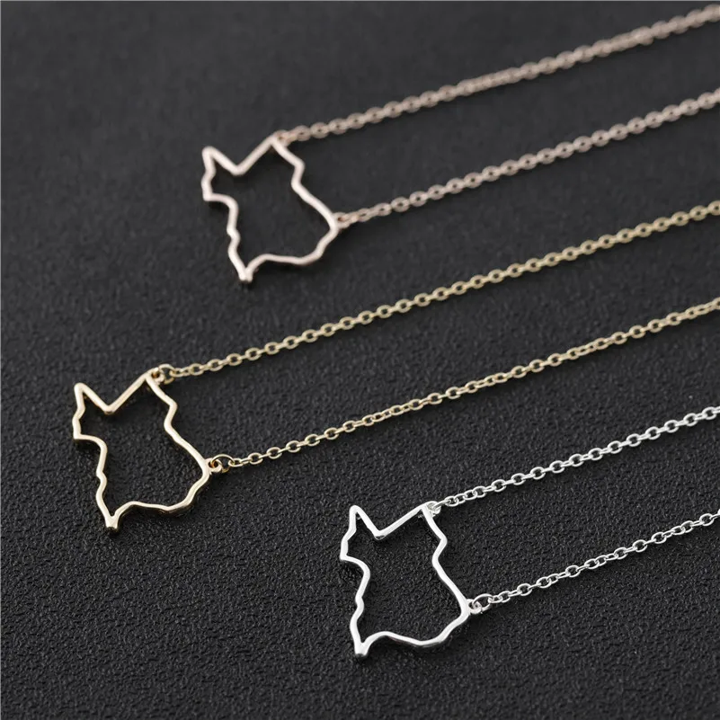 Outline USA Texas State Map Necklace Simple Geometric Hollow Geography Open Line Earth Globe World American TX City Necklaces