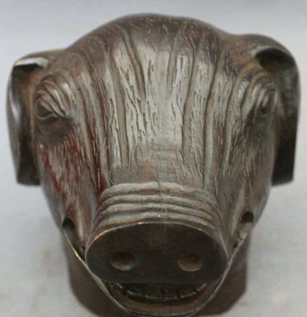 

JP S0114 Famous Year Zodiac Chinese Bronze Copper Animals Folk Curture Pig Head Statue B0403