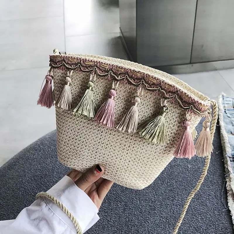 

Fashion Travel Women Handbag Simple Tassel Crossbody Straw Bag Paper String Woven Bag Summer 2019 Beach Shopping Crossbody
