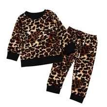 Г. Комплект зимней одежды для девочек, Леопардовый принт, утепленный хлопковый коралловый флисовый домашний костюм пижамы для малышей Детский комплект из двух предметов