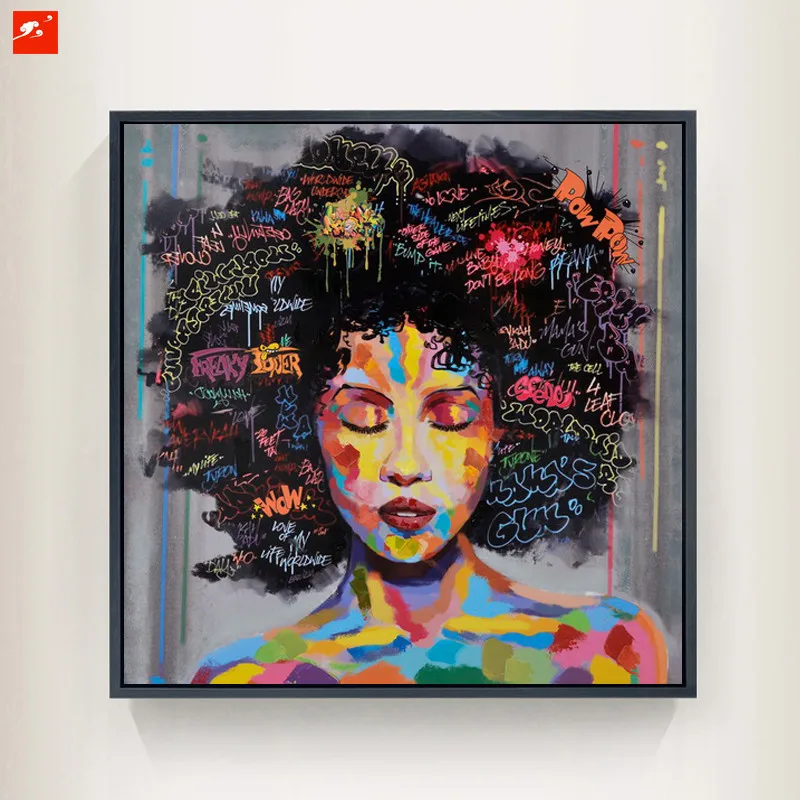 Framed Graffiti Street Wall Art Modern African Woman
