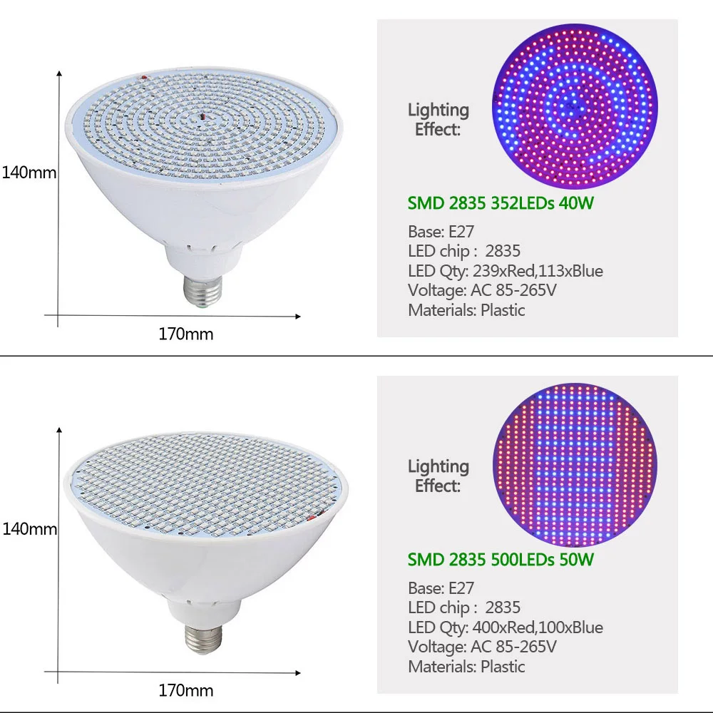 Полный спектр светодиодный Grow Light E27 5 W 18 W 28 W 35 Вт, 40 Вт, 50 Вт, 80 Вт лампы AC 85-265 V Крытый лампа для растений-цветочниц на свадьбе, для гидропоники