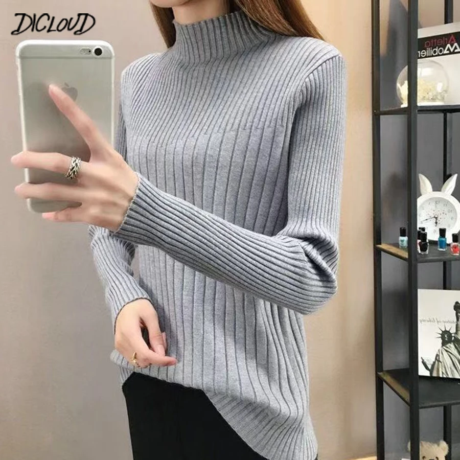 

Winter Knitting Sweater Pullovers Women Long Sleeve Tops Turtleneck Sweater Woman Elasticity Female Casual Streetwear 11 Colors
