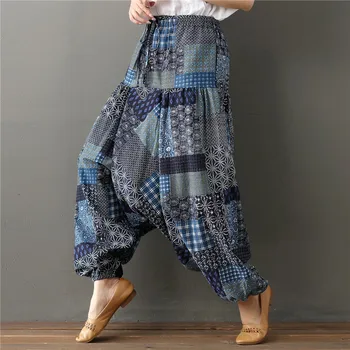 

Cotton Pant girl linen trousers fat MM large size harem pants 2018 new national wind cotton linen nine pants women