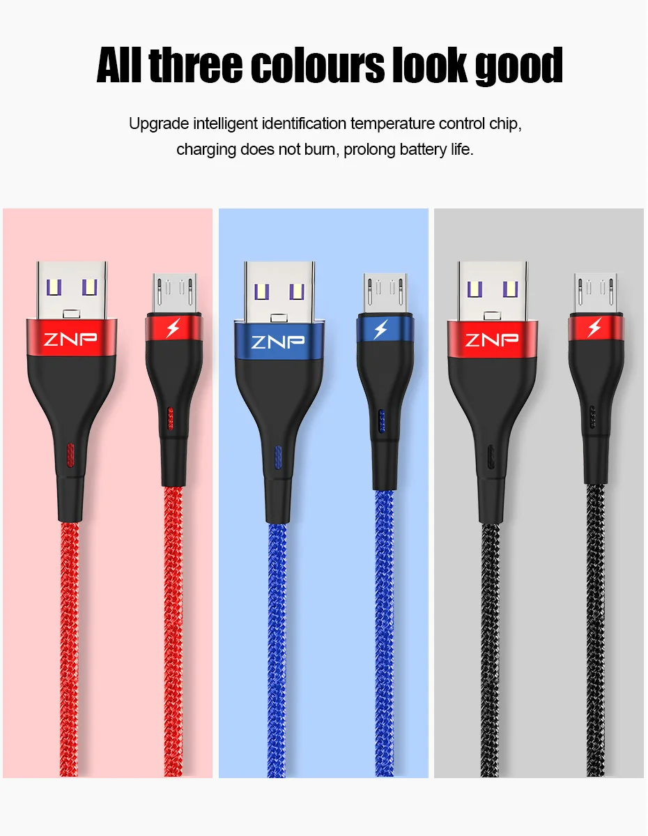 ZNP 3A Micro USB кабель Быстрая зарядка USB кабель для передачи данных нейлоновый кабель синхронизации для samsung a7 J5 Xiaomi Redmi Note 4 5 Android Microusb кабель