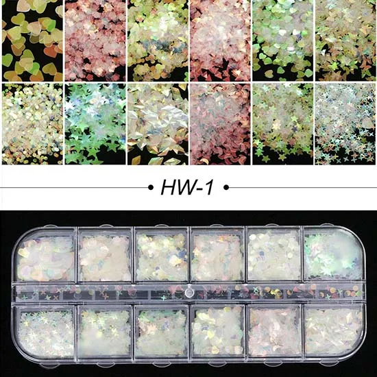 1 комплект сверкающие ногти блестки смешанные 12 сетки круглый треугольник сахарный пигмент DIY Шарм полировка украшения маникюрные инструменты CHP - Цвет: HW-1