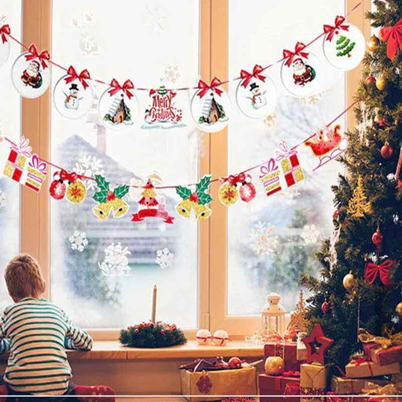 

Christmas Paper Decoration Banner Flag New Year Party Decoration Santa Snowman Parachute Flags Garlands Christmas Decor