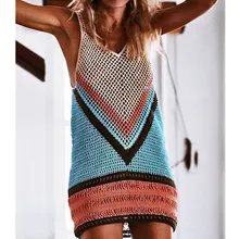 Crochet Knitted 2019 New Sexy Beach Cover Up Bikini Swimwear Beach Wear Hollow Out Swimsuit Cover Up Knitting Beach Dresses crochet insert beach asymmetric cover up