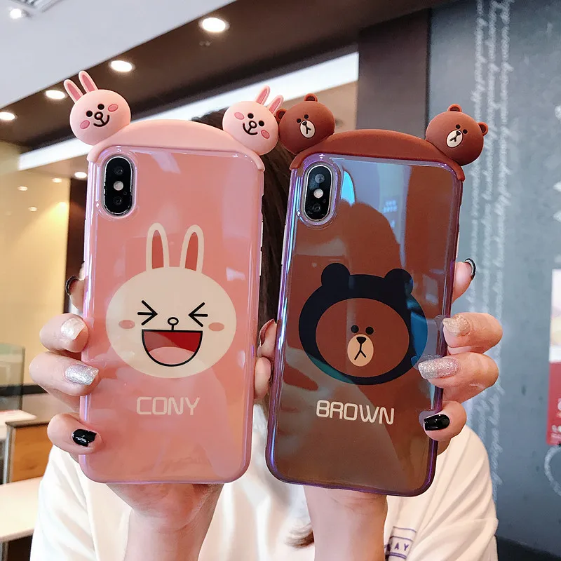 

For iPhone 8PLUS Cute 3D Cony rabbit bear Ryan phone Cases For iphone X 7 7plus 8 6 6S 6Splus Tata / Apeach soft back cover