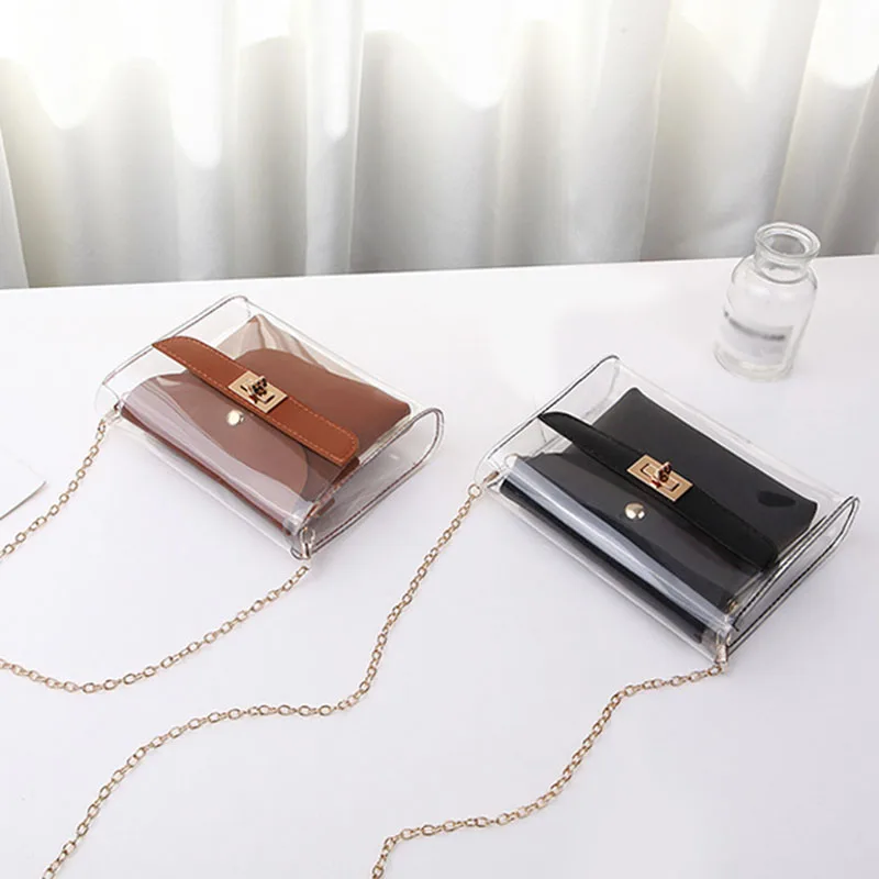 

New Style Transparent Single Shoulder Bag Handbag 2 Pieces Set Bag Plug Lock Bags for Women