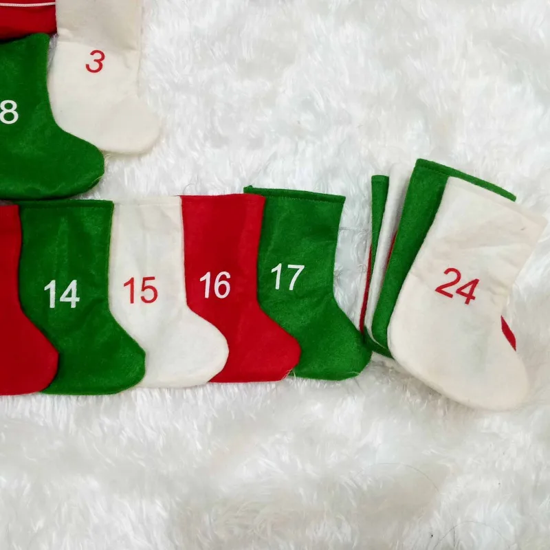 Date 1-24 Christmas Advent Calendar DIY Felt Gift Bag Hanging Christmas Tree Decor Countdown Calendar Garland Merry Christmas