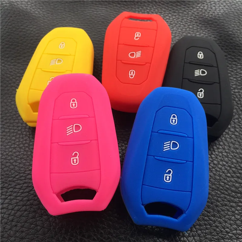 

silicone car key fob case cover holder shell hood for Peugeot 308 408 508 2008 3008 4008 5008 3 button smart remote key case