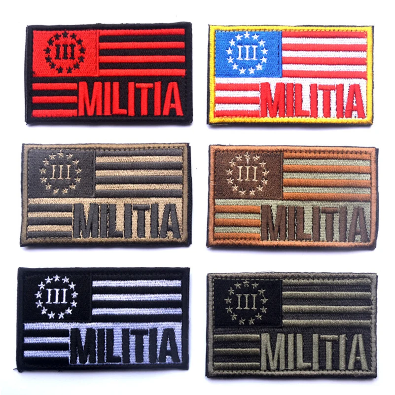 

Embroidered American Flag +MILITIA Patch 3D Tactical Patches Fabric US Army Badge Cloth Combat Armband Military Badges