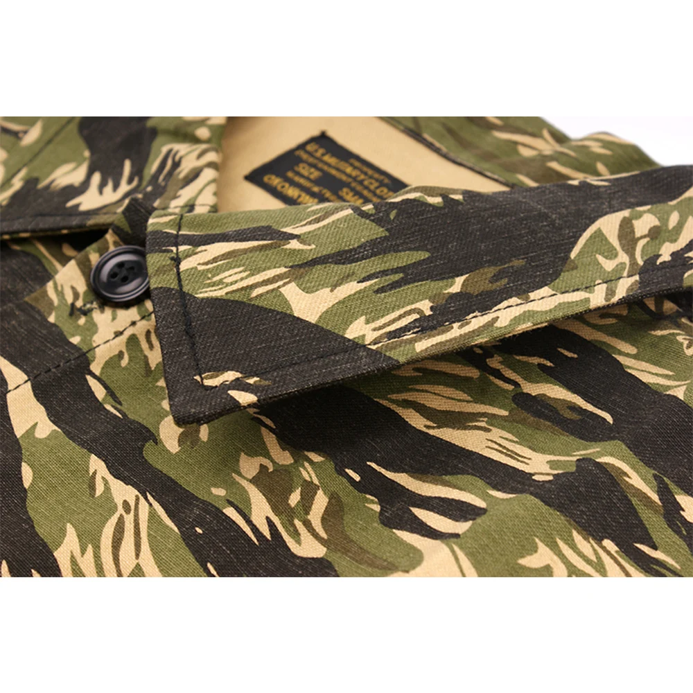 Осенне-зимняя камуфляжная рубашка с вышивкой тигра, Мужская армейская Военная Свободная Повседневная Уличная рубашка с карманами, мужская одежда