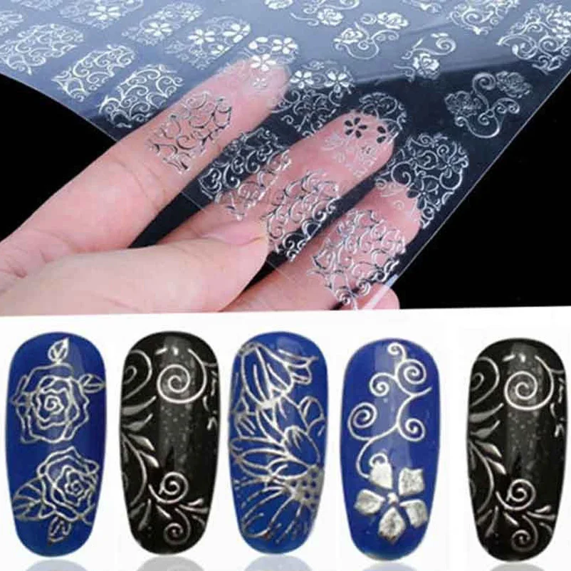 3d Nail Art Stickers Decals Patch Metallic Flowers Designs Stickers For Nails Art Decoration