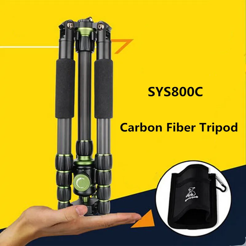 SYS800C Professional Photographic Carbon Fiber Tripod For SLR Camera Portable Traveling Tripod To Monopod + Ball Head