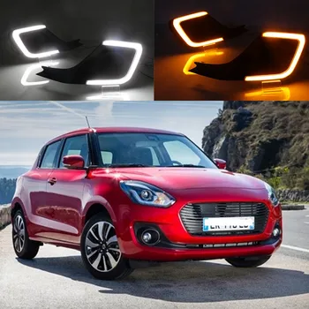 

car flashing 1 Pair Car DRL For Suzuki Swift 2018 2019 Daytime running lights Daylights Fog lamp cover with yellow turn signal