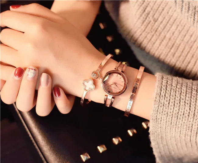 Модные женские часы из розового золота с браслетом Ulzzang, брендовые Роскошные элегантные популярные часы со стразами для женщин, повседневные женские часы