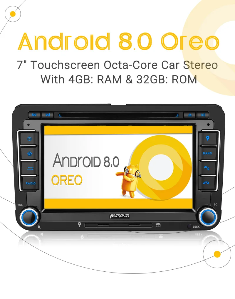 Perfect Pumpkin 2 Din 7" Android 8.0 Car DVD Player GPS Car Stereo For VW/Skoda/Passat FM Rds Radio Fast Boot Wifi 4G DAB+OBD2 Headunit 1