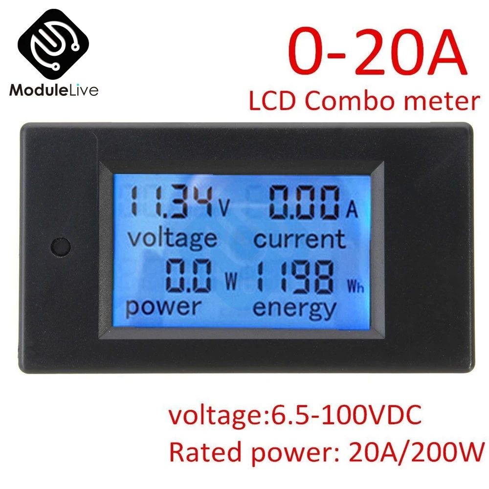 

DC 6.5~100V 0~20A 4 in 1 Digital LCD Voltage Current Power Energy Meter Large LCD Screen DC Volt Tester Voltmeter Ammeter