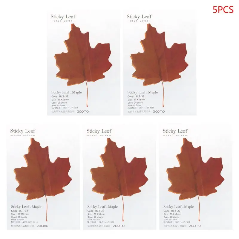 

5pcs Plant Leaf Flower Maple Leaves Memo Pad Sticky Notes Bookmark Marker Notepad Kawaii Stickers Message Note 5 Sizes