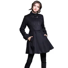 Elegant Double Breated Skirted Coat Women Fashion Stand Collar Slim Dress Woolen CoatLong Winter Jacket