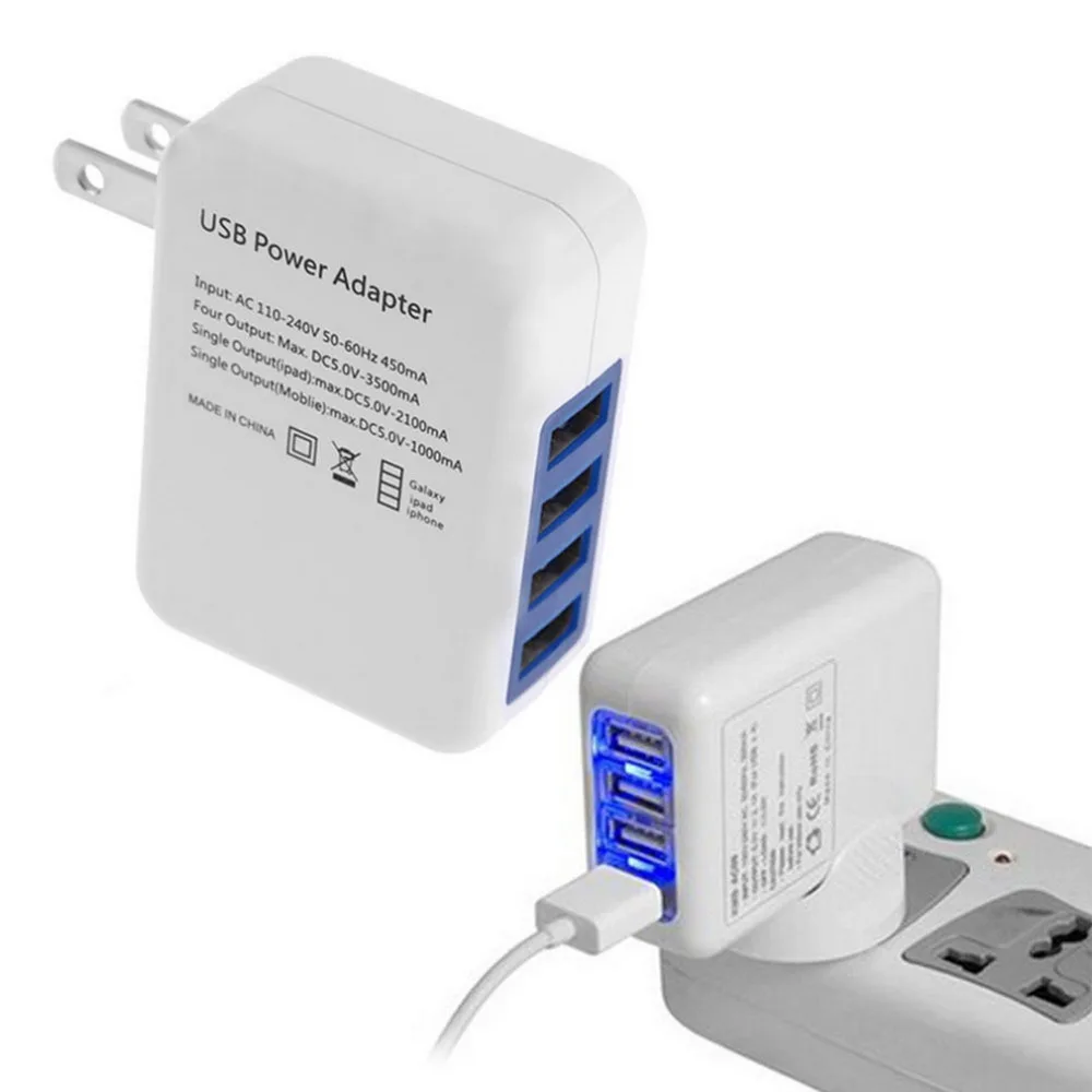 power usb 4 adapter For AC Home Travel iPod Power US iPhone For 2.1A Wall 4 USB Ports Adapter Charger Plug Portable