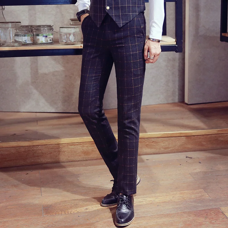 

2019 New Wedding Men'S Trousers Tight Plaid Feet Casual Korean Version Of The Slim Trousers Good Quality Business Pants