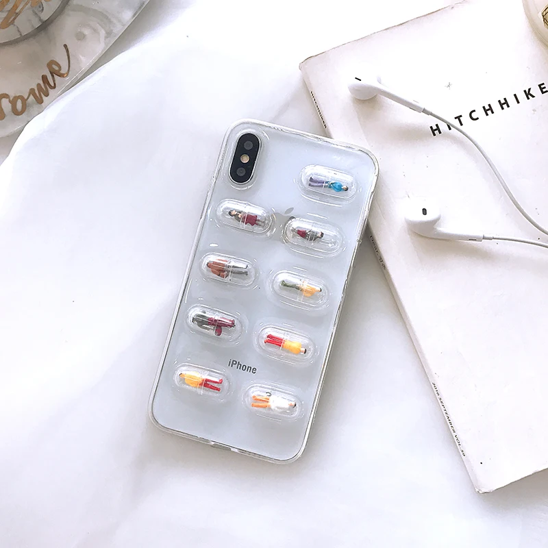 

New cute 3D Capsule Person Cell Phone Case for iphone X 8 8plus Transparent Soft Back Cover for iphone 7 6 6S 7plus 6plus 6S+