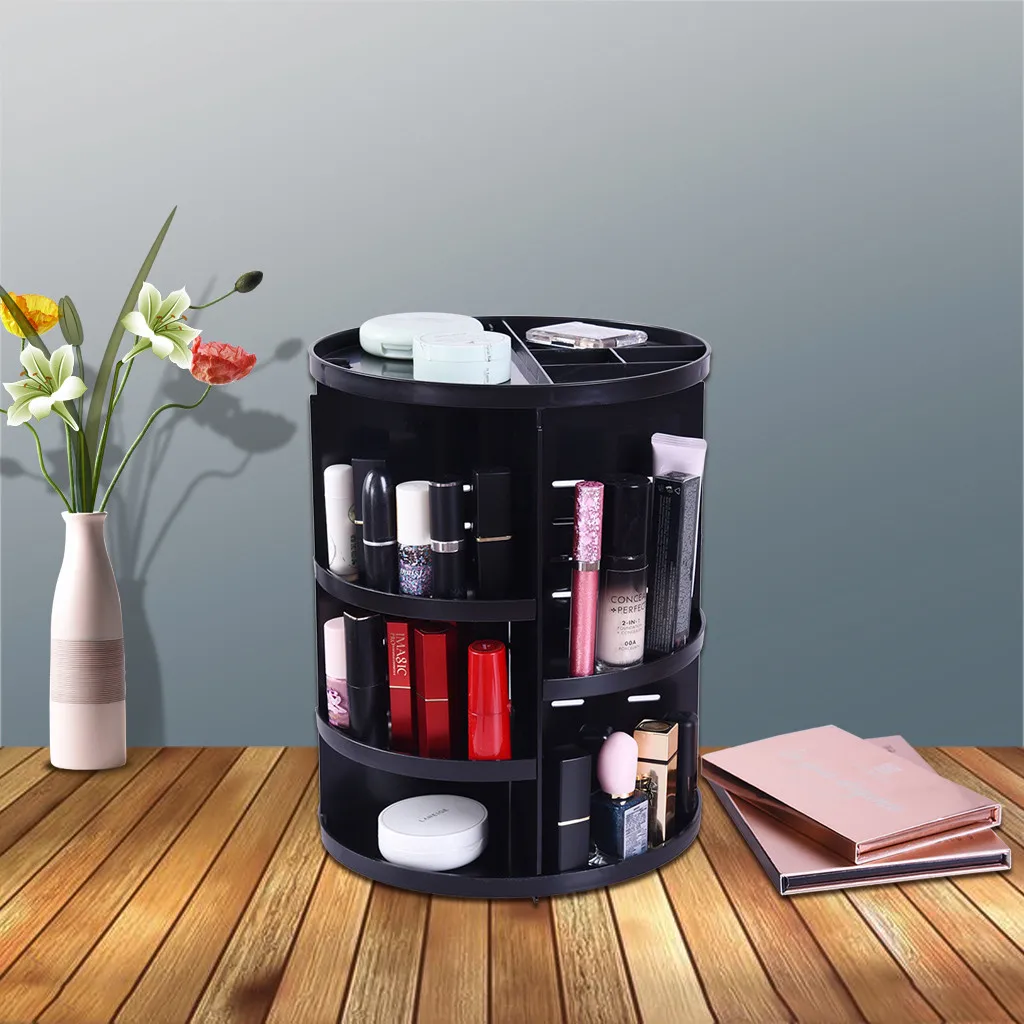 

360 Degree Rotating Mac Makeup Storage Box Organizer Cosmetics Storage Stand Home Decoration Accessories Rack US Stock Black