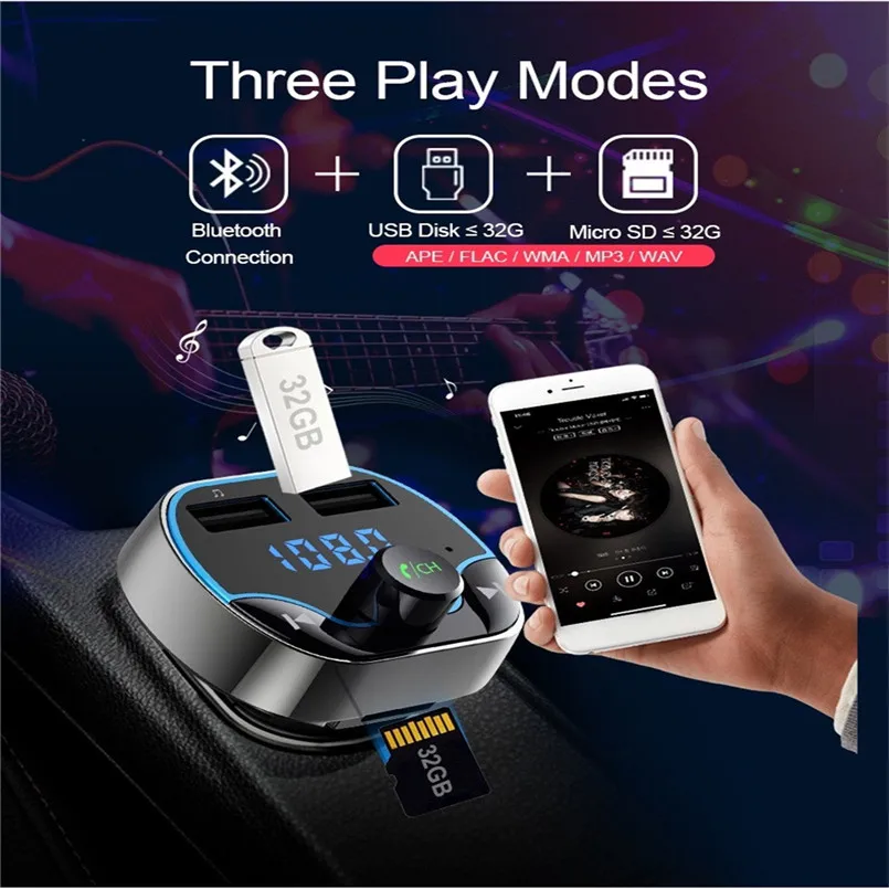 Wireless Bluetooth V4.2 Handsfree Car Kit FM Transmitter MP3 Player Support U Disk  TF Card Music Play Daul USB Charging 40NT23 (6)