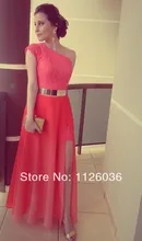 Kleider Coral Farbe Vestidos Formales Best Seller Lace One-Shoulder-Side Slit Fromal Abendkleid Maxi Kleider