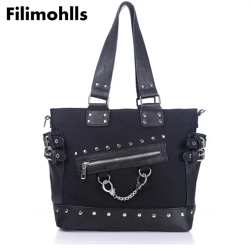 

Rock Style Rivet Handbag Fashion Women Punk Casual Tote Zipper Chain Female Motorcycle Shoulder Crossbody Bag F-358