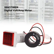 SINOTIMER Цифровой вольтметр переменного тока Амперметр 50-600 в 100А 22 мм светодиодный индикатор Тока измеритель напряжения мини вольт ампер тестер Aquare панель