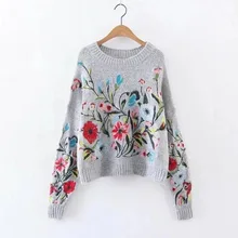 [GUTU] Korean Autumn winter fashion new solid color round collar full sleeve loose embroidered sweater women V74702
