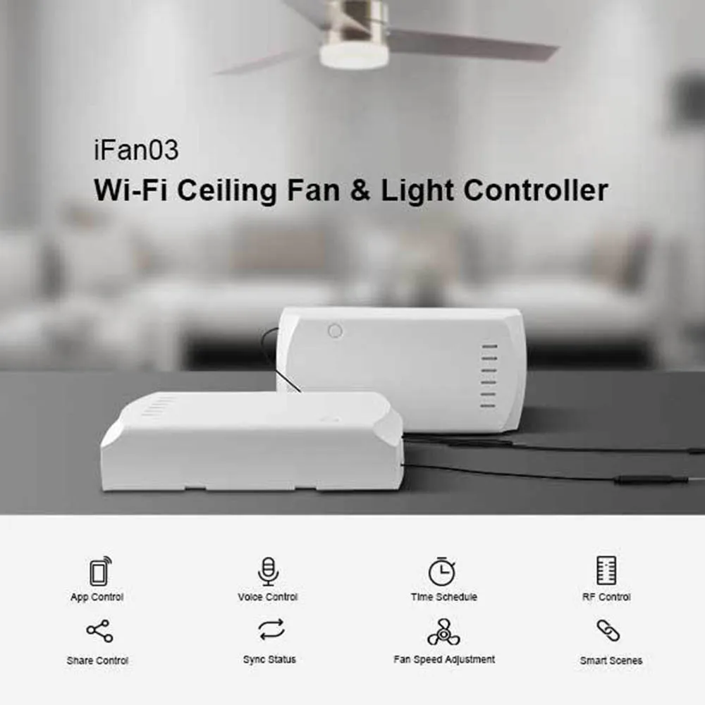 

SONOFF IFan03 Wi-Fi Ceiling Fan and Light Controller Support A 433mhz RF Remote Control By App Ewelink