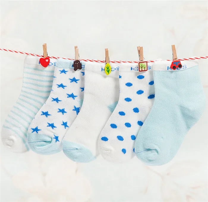Детские короткие носки 5 пар в партии, разноцветные хлопковые носки на весну, осень и зиму для детей от 2 до 10 лет 5 разных цветов, милые носки для мальчиков и девочек - Цвет: Blue