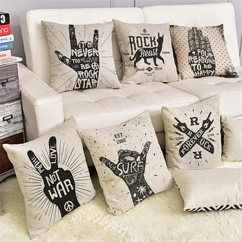 

Cotton linen pillowcase 45x45cm rock beat gestures decorative cushion cover home sofa car pillow case room decoration