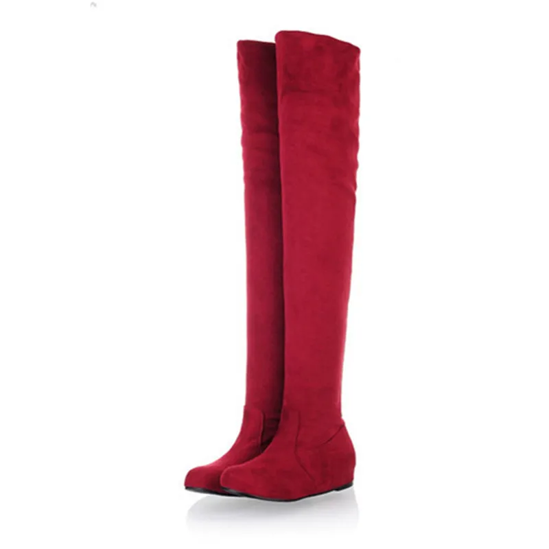Elegant Red Большой размер 41 42 44 45, 46, 47 Для женщин пикантные леопардовые красно-коричневый круглый носок увеличивающие рост над коленом высокие Высокие сапоги F35 - Цвет: Elegant Red